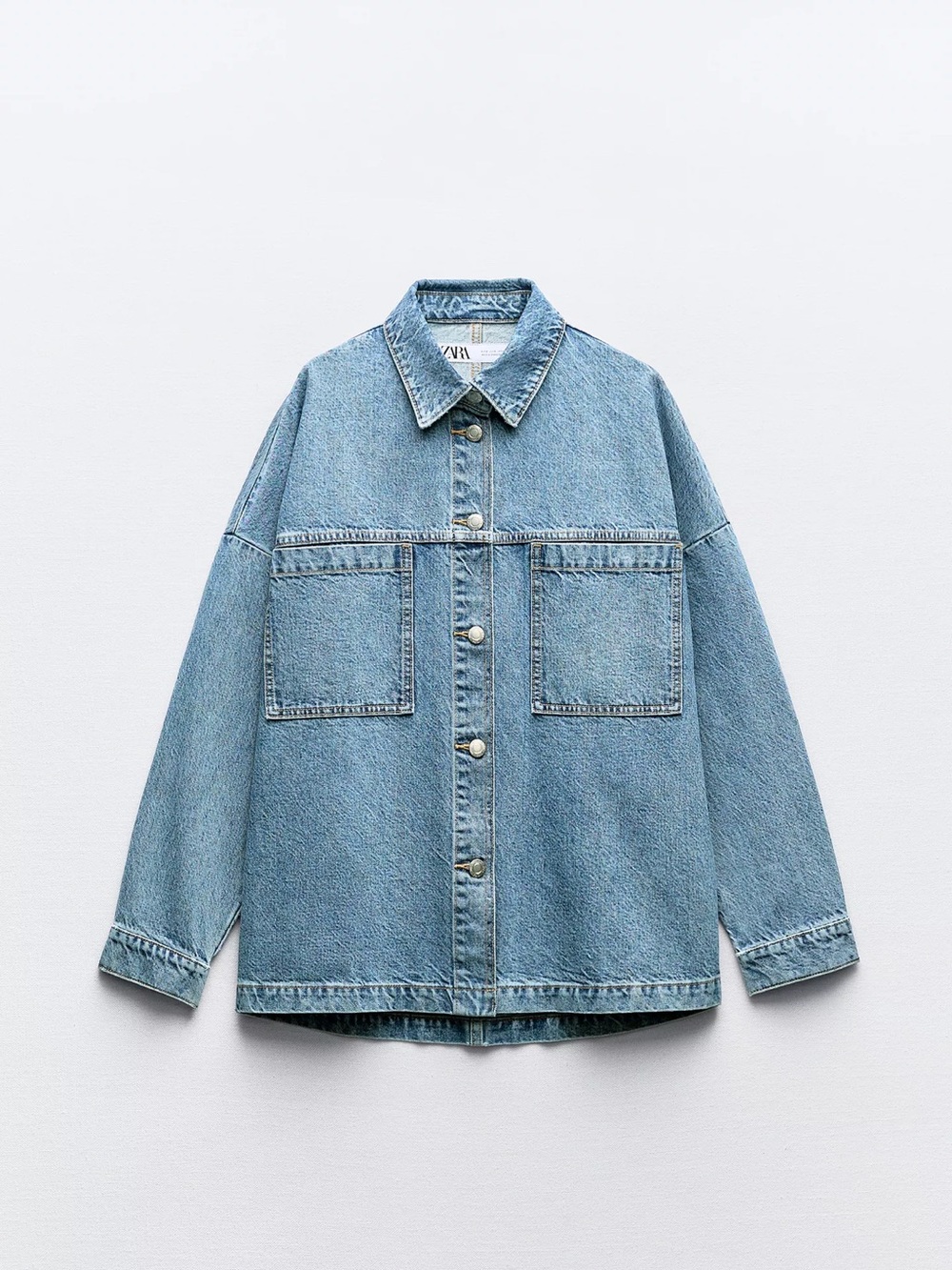 Zara Men's Light Blue Oversized Denim Shirt Jacket